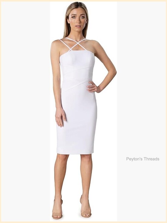 Dresses & Skirts - Bodycon Midi Dress with Asymmetrical Neck & Ruffle